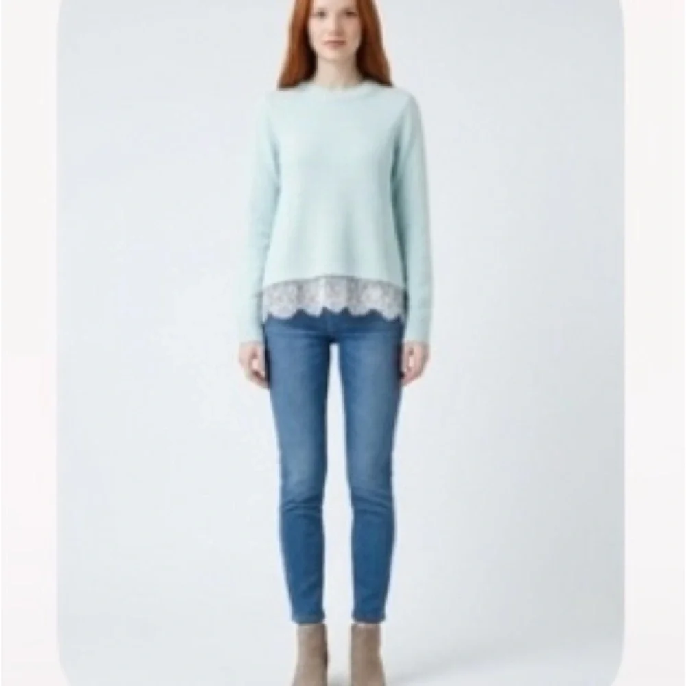 SO Aqua Lace-Hem Crewneck Sweater